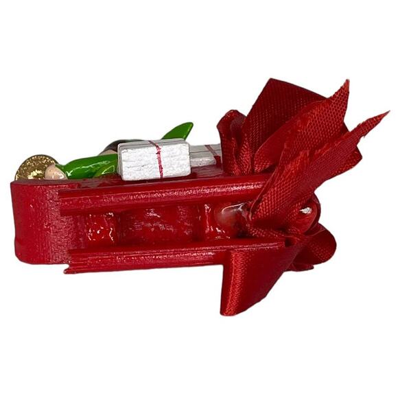 Vintage Wooden Angel on a Sled With a Bell Tree and Gifts Christmas Ornament - Picture 3 of 8